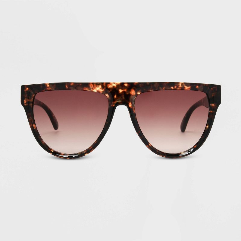 Women&#39;s Shiny Plastic Shield Sunglasses with Gradient Lens - Universal Thread&#8482; Brown/Tortoise Print, 1 of 7