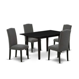 HomeStock 5-Pc Black Finish Solid Wood Top - Rectangular Upholstered Dining Room Set with Butterfly Leaf - Seats 4 - 1 of 4