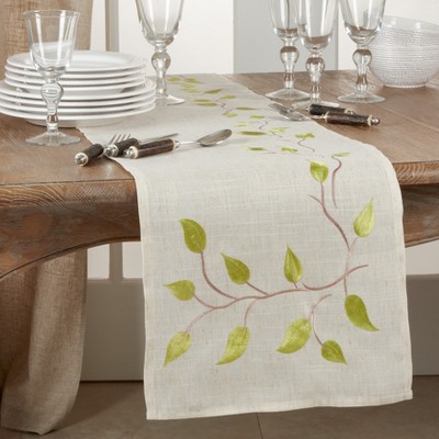 Natural Linen Embroidered Vine Table Runner