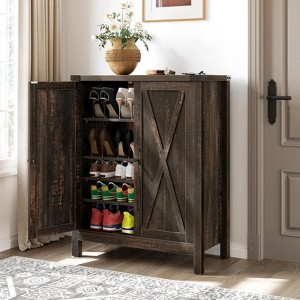 Farmhouse 5-Tier Shoe Cabinet Wooden Shoes Rack Organizer w/Doors for Entryway - 1 of 4