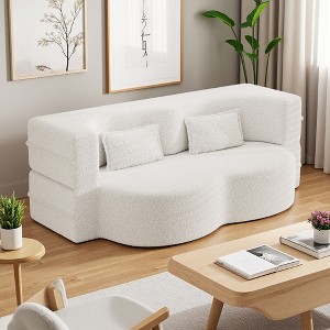 78" Teddy Fabric Floor Sofa Bed with 2 Pillows & Plush Foam Mattress - 1 of 4