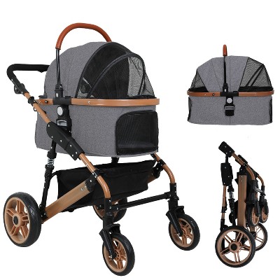 FDW Premium Pet Stroller 4 wheels 3 in-1 Dog Cat Stroller for Large Medium Dogs Cats with Carrier Car Seat Large Storage and Easy Fold