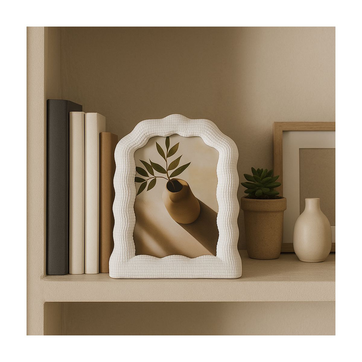 Decorative Wavy Arch Picture Frame for Home Decor - Modern Photo Frame for Tabletop Accent, Mantel Display, or Living Room Decor - 7.25", White