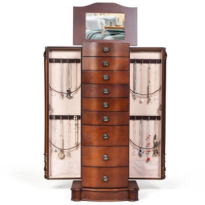 Tangkula 8 Drawers Old-fashioned Jewelry Cabinet Vanity Makeup Set Brown
