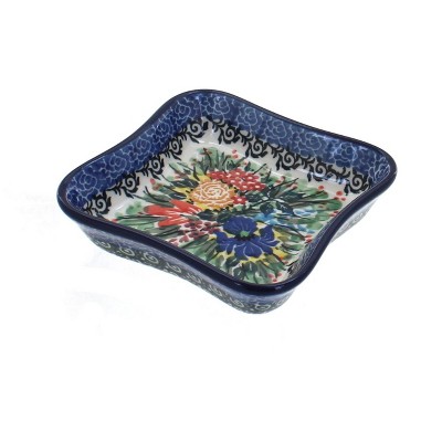 Blue Rose Polish Pottery Summer Blooms Small Square Dish