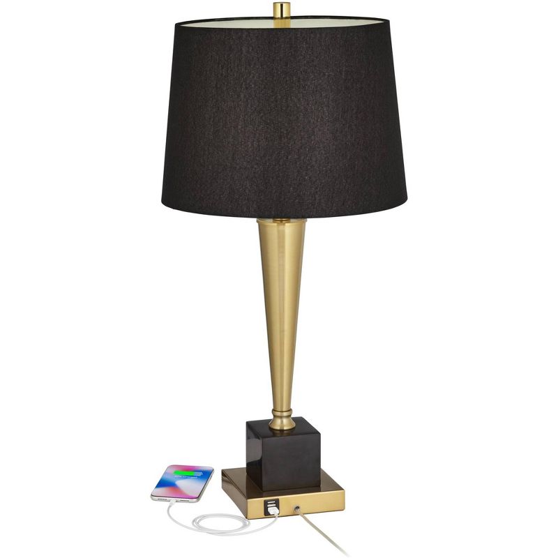 Possini Euro Design Wayne 29 1/4" Tall Modern Glam Luxury End Table Lamp USB Port Brass Finish Metal Black Marble Single Living Room Charging Bedroom, 3 of 10