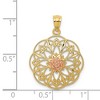 Black Bow Jewelry 14k Two Tone Gold Round Filigree Rose Pendant, 19mm (3/4 inch) - 4 of 4