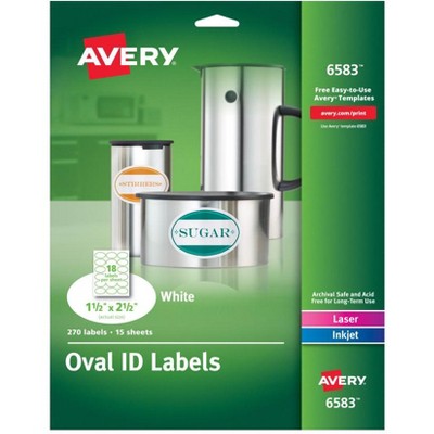 Avery Oval Easy Peel Labels 1 1/2 x 2 1/2 Matte White 270/Pack 6583