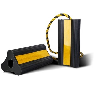 iMountek"Heavy Duty Rubber Wheel Chocks with Reflective Stripes & Nylon Rope for RVs, Trucks, Trailers"Black - 1 of 4