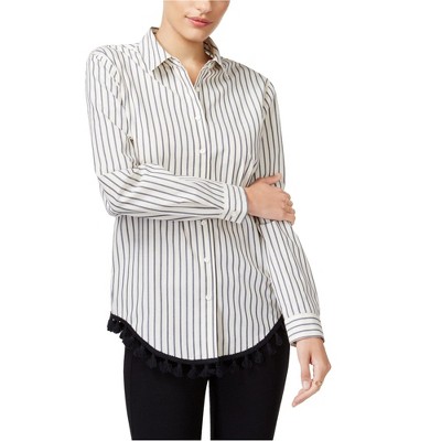Kensie Womens Tassel Button Up Shirt
