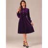 Allegra K Women's Velvet Mock Neck Button Front Ruffle Vintage Flared Dresses - 4 of 4