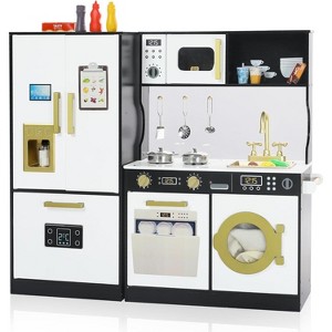 Wooden Play Kitchen Set for Kids with Sink, Freezer, Ice Maker, Washing Machine & Accessories Large Storage & Realistic Features - 1 of 4