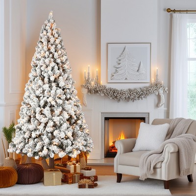 Resenkos Artificial 8ft Flock LED-lit Christmas Tree with 1460PVC Mixed Branch Tips