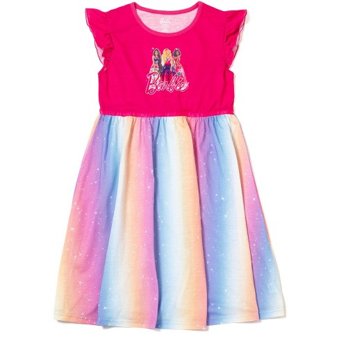 Barbie Big Girls Short Sleeve Dress Pink 10-12 : Target