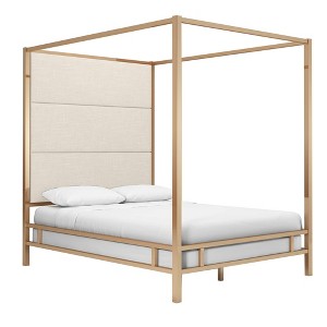 Queen Evert Champagne Gold Canopy Bed with Panel Headboard White - Inspire Q
