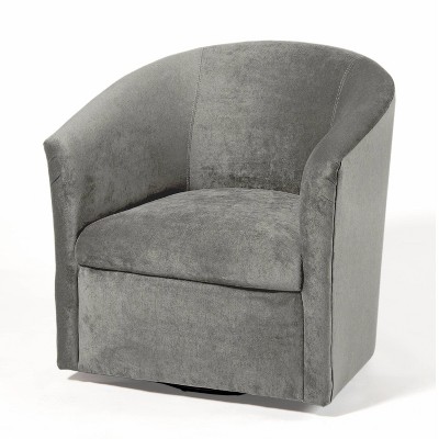 Ash Gray Velvet-Feel Microfiber Swivel Barrel Accent Chair