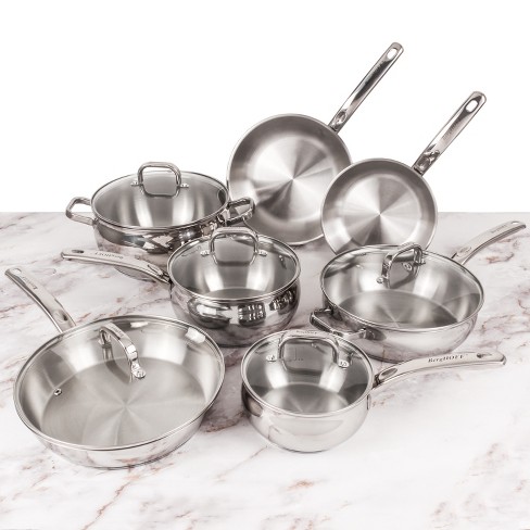 BergHOFF 12Pc 18/10 Stainless Steel Cookware Set with Glass Lid, Belly Shape