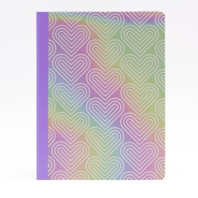 Continental Accessory Rainbow Glitter Composition Book 100 Sheets Wide Ruled Hearts