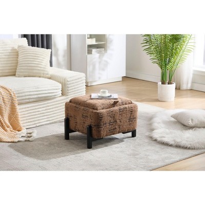 PAGED Modern Reversible Lid Small Coffee Table Ottoman with Hidden Storage,Square Upholstered Storage Center Table for Living Room,Bedroom