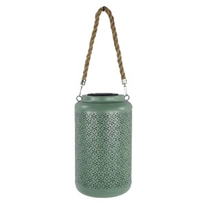 Alpine Corporation 10" Solar Hanging Green LED Indoor Outdoor Decorative Lantern Off-White: Iron Material, AA Battery Powered - 1 of 3