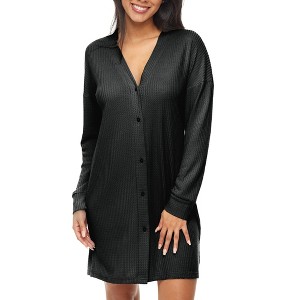 ADR Women's Nightshirt Soft Ribbed Knit Waffle Sleep Shirt, Long Sleeve Oversized Sweater Top - 1 of 4