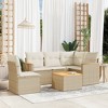 vidaXL 6 Piece Patio Sofa Set with Cushions Beige Poly Rattan - With Table - 2 of 4