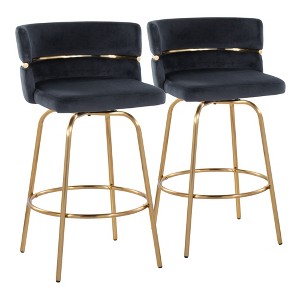 26" Glam/Art Deco Fixed-Height Counter Stool with Swivel in Metal and Velvet with Round Footrest, Set of 2 - 1 of 4