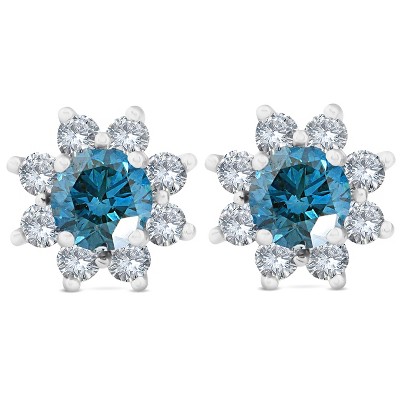 Pompeii3 2ct Treated Blue Diamond Halo Studs 14K White Gold