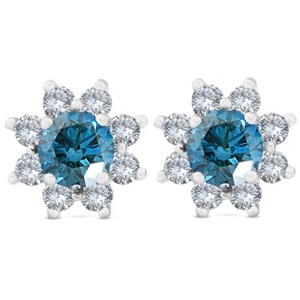 Pompeii3 2ct Treated Blue Diamond Halo Studs 14K White Gold - 1 of 4