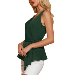 Allegra K Women's Summer Sleeveless V Neckline Wrap Tie Waist Tops - 1 of 4