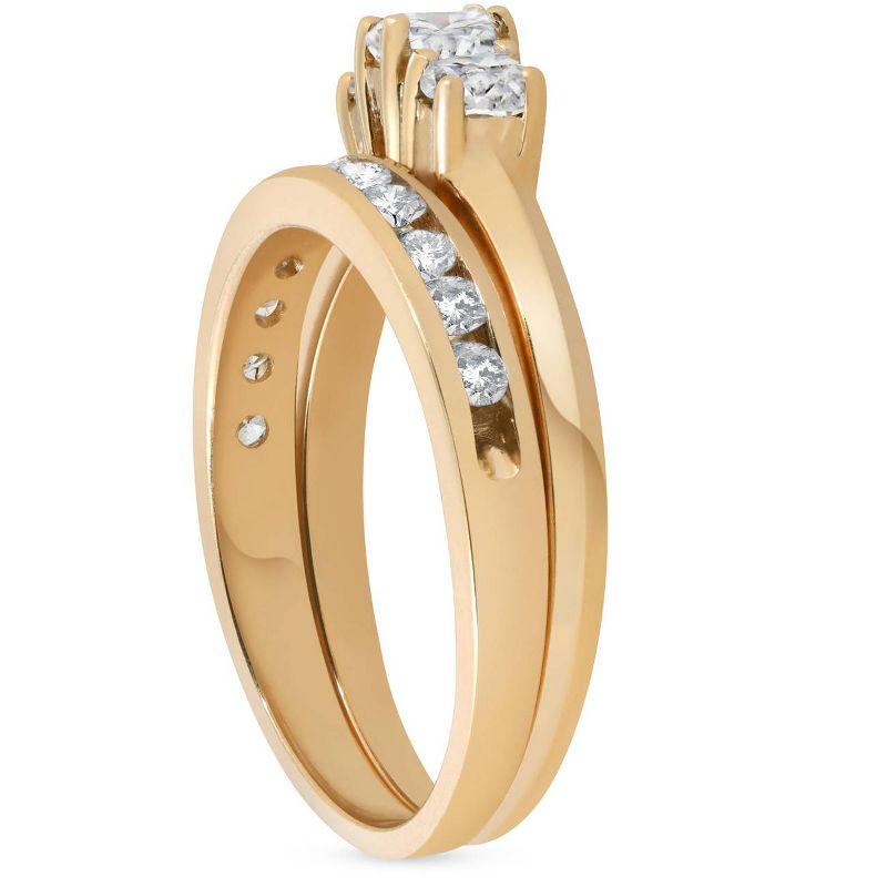 Pompeii3 14k Yellow Gold 1ct Diamond Engagement Wedding Ring Set 3Stone Channel Set Round, 3 of 5