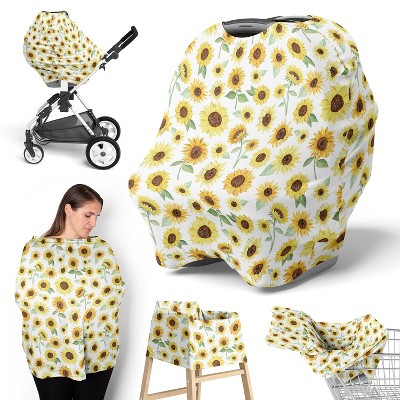 Image of Sweet Jojo Designs Girl 5-in-1 Multi Use Baby Nursing Cover Sunflower Yellow Green and White