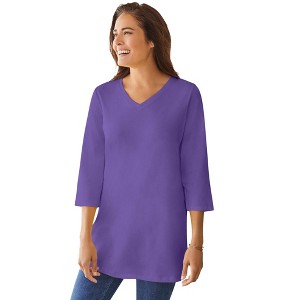 Woman Within Plus Size Perfect Three-Quarter Sleeve V-Neck Tunic - 1 of 4