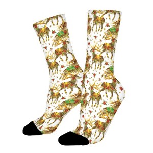 Christmas Reindeer Women Printed Crew Socks Funny Funky Socks Soft Polyester Novelty Gifts for Artists Men - 1 of 1
