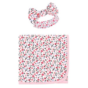 Touched by Nature Baby Girl Organic Cotton Swaddle Blanket and Headband or Cap, Ditsy Floral, One Size - 1 of 4