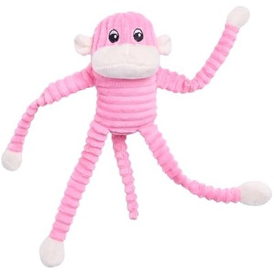 ZippyPaws Crinkle Monkey - Interactive Dog Toys to Keep Them Busy, Squeaky Plush Pet Toy for All Breeds, Cute Gift for Small, Pink