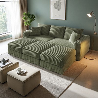 82.7" Plush Corduroy Convertible Sectional Sofa with Movable Ottomans