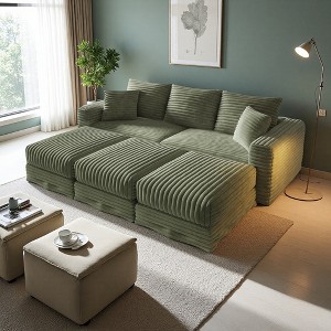 82.7" Plush Corduroy Convertible Sectional Sofa with Movable Ottomans - 1 of 4