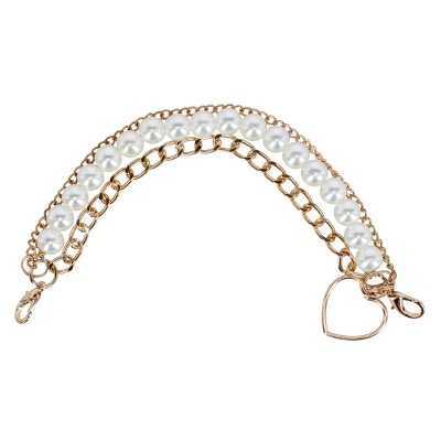 CTM Women's Gold Pearl with Heart Bag Chain