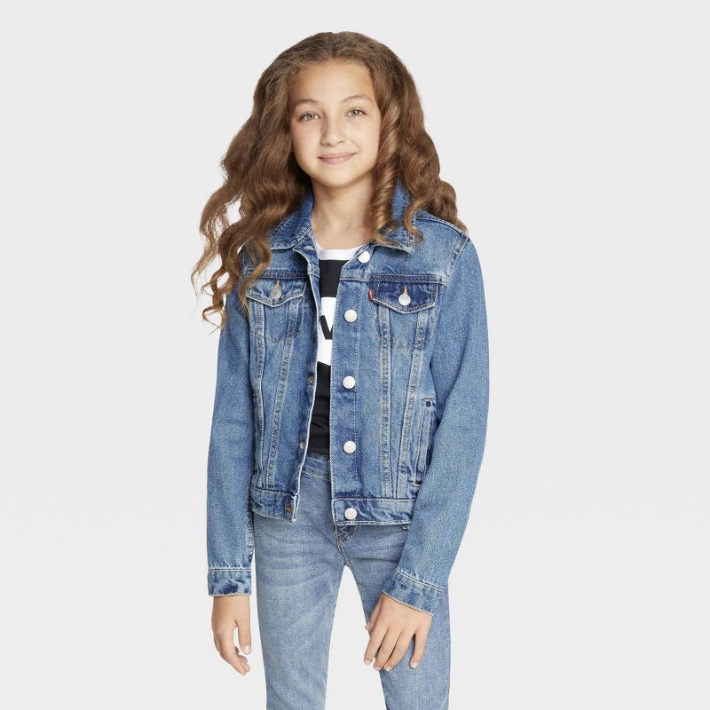 Levi's® Girls' Trucker Jeans Jacket - Dark Wash, 1 of 10