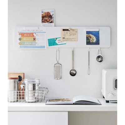 White Steel Wall-Mounted Magnetic Organizer with Hooks