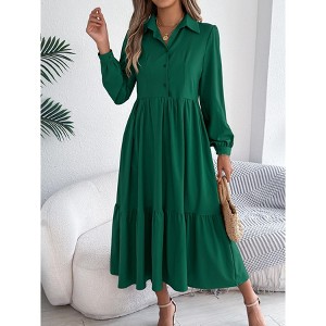 Women's Long Sleeve Dress Button Down Flowy Fall Ruffle Maxi Holiday Dresses - 1 of 4