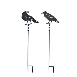 Transpac Metal Crow Yardstakes Set of 2 Decorative Garden Stakes for Halloween Black Metal Indoor Outdoor Decor - 1 of 1