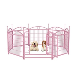 24 inch 8 Panels Metal Dog Pen Pet Dog Fence Outdoor Exercise Pen with Doors Pink - 1 of 4