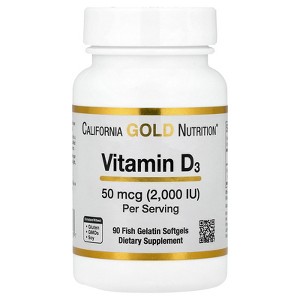 California Gold Nutrition Vitamin D3, 50 mcg (2,000 IU), 90 Fish Gelatin Softgels - 1 of 4