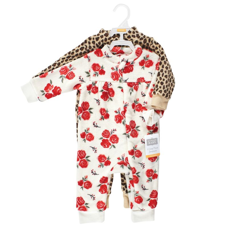 Hudson Baby Infant Girl Plush Jumpsuits, Red Rose Leopard, 2 of 7