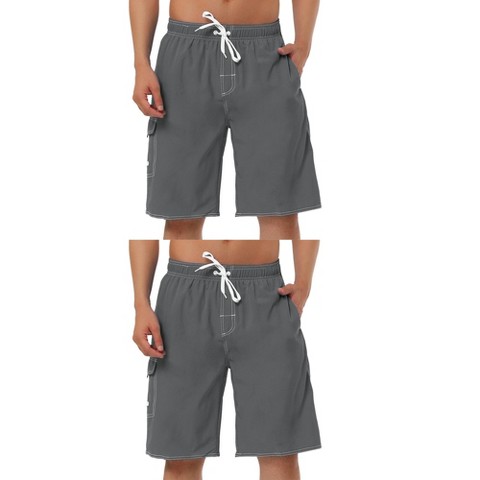 Lars Amadeus Men's Summer Holiday Drawstring Waist Solid Beach Board Shorts 2 Pcs Black/Black 34