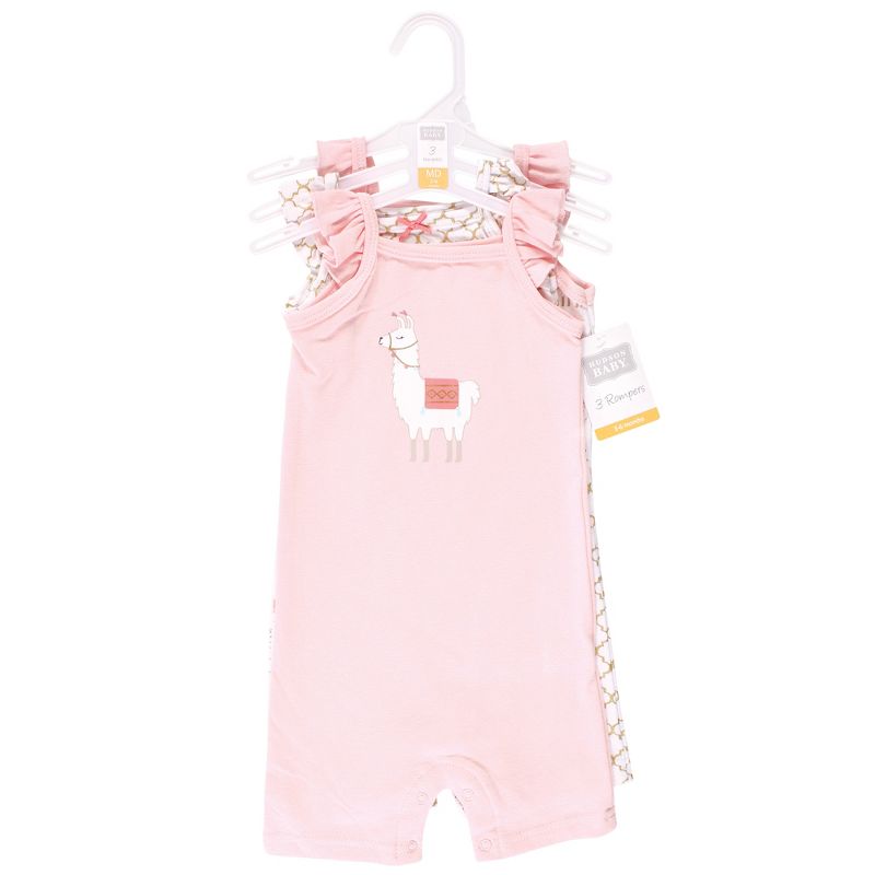 Hudson Baby Infant Girl Cotton Rompers, Llama, 3 of 7