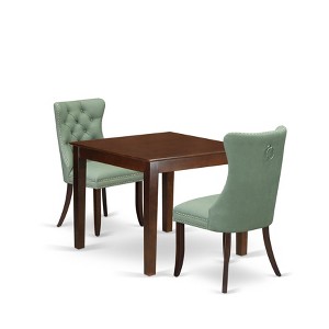 East West Furniture, 3 Piece Dinette Set Consists of a Square Kitchen Dining Table and 2 Upholstered Parson Chairs, Mahogany - 1 of 4