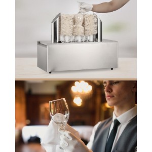 coucheta Wine Glass Polishing Machine, Silver Commercial Glass Polisher Electric Glass Polisher Machine Efficient Automatic Dryer with 8 Brushes - 1 of 4